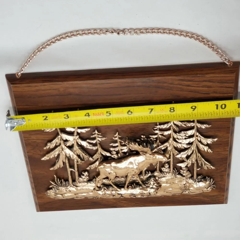 Vintage A&J Copper‎ & Wood 3D Moose Wall Hanging Plaque Made in Canada Cabin